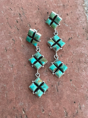 Handmade Royston Turquoise and Sterling Silver Post Dangle Earrings