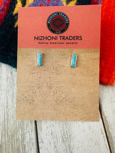 Navajo Turquoise & Sterling Silver Bar Stud Earrings