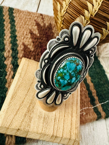 Navajo Turquoise & Sterling Silver Adjustable Concho Ring by Leander Tahe