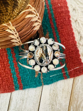 Load image into Gallery viewer, Navajo White Buffalo &amp; Sterling Silver Cluster Cuff Bracelet