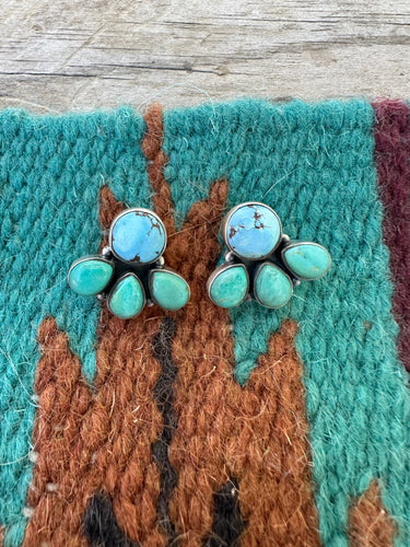 *Authentic* Handmade Golden Hills Turquoise, Kingman Turquoise Sterling Silver 4 Stone Earrings