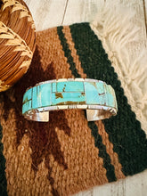 Load image into Gallery viewer, Navajo Number 8 Turquoise &amp; Sterling Silver Inlay Cuff Bracelet