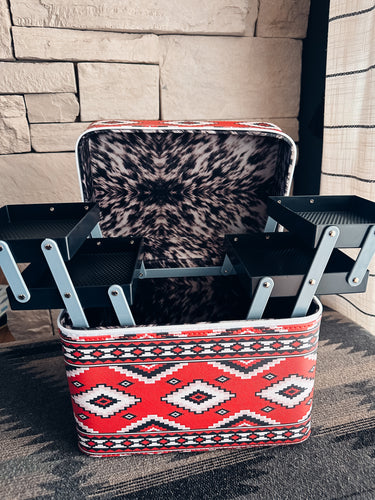 Traveling Beauty Box (Red Aztec & Cowhide)