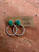 Load image into Gallery viewer, *Authentic* Handmade Turquoise &amp; Sterling Silver Hoop Earrings GREEN TONES