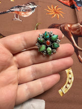 Load image into Gallery viewer, Beautiful Handmade Coral, Sonoran Turquoise And Sterling Silver Adjustable FLOWER Ring