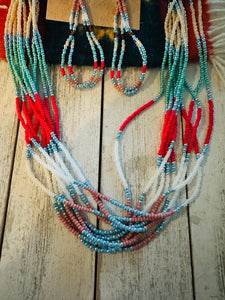 Navajo Sterling Silver & Multicolor Beaded Necklace and Earring Set