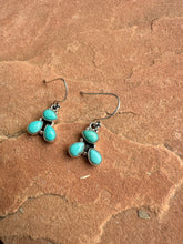 Load image into Gallery viewer, Handmade 3 Stone Natural Turquoise and Sterling Silver Dangles