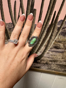 Beautiful Handmade Sonoran Mountain Turquoise And Sterling Silver Adjustable Single Stone Ring