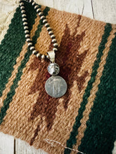 Load image into Gallery viewer, SALE *AUTHENTIC* Navajo White Buffalo &amp; Sterling Silver Liberty Quarter Pendant