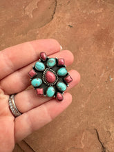 Load image into Gallery viewer, Beautiful Handmade Rhodonite, Turquoise And Sterling Silver Adjustable Ring