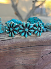 Load image into Gallery viewer, Handmade Sterling Silver &amp; Royston Flower Turquoise Cluster Cuff Bracelet