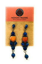 Load image into Gallery viewer, Navajo Lapis, Spiny &amp; Sterling Silver Heart Dangle Earrings