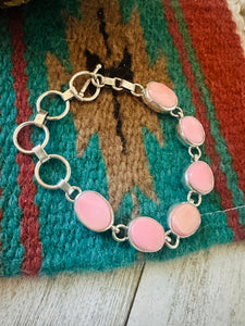 Navajo Queen Pink Conch & Sterling Silver Link Bracelet