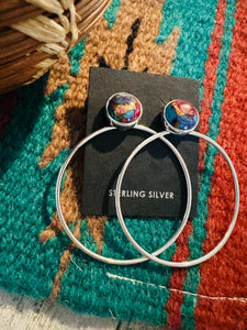 *AUTHENTIC* Navajo Pink Dream Mojave & Sterling Silver Dangle Hoop Earrings (Copy)