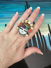 Load image into Gallery viewer, Handmade Multi Stone Southwestern Sunface And Sterling Silver Adjustable Ring