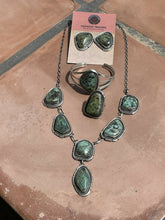 Load image into Gallery viewer, *AUTHENTIC* Navajo Sterling Silver &amp; Royston Turquoise Necklace, Earring, Cuff &amp; Ring Set