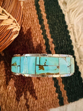 Load image into Gallery viewer, Navajo Number 8 Turquoise &amp; Sterling Silver Inlay Cuff Bracelet