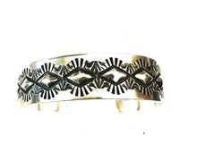 Load image into Gallery viewer, Navajo Hand Stamped Sterling Silver Cuff Bracelet By Elvira Bill