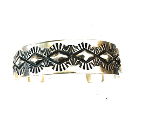 Navajo Hand Stamped Sterling Silver Cuff Bracelet By Elvira Bill