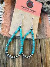 Load image into Gallery viewer, Navajo Turquoise &amp; Sterling Silver Pearl Beaded Dangle Earrings