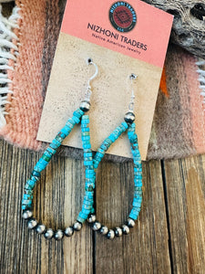 Navajo Turquoise & Sterling Silver Pearl Beaded Dangle Earrings