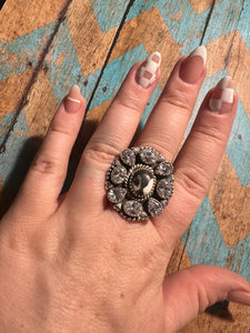 Beautiful Handmade White Buffalo, CZ And Sterling Silver Adjustable Ring