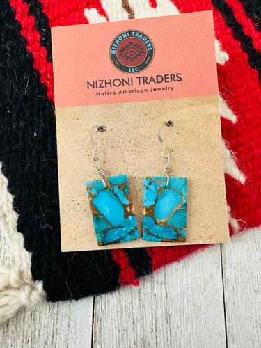 Navajo Sterling Silver & Turquoise Mojave Slab Dangle Earrings