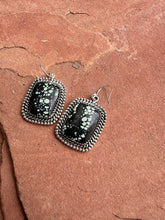 Load image into Gallery viewer, Handmade New Lander Turquoise and Sterling Silver Dangles