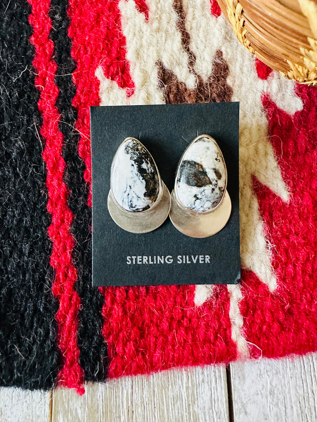 *AUTHENTIC* Navajo White Buffalo & Sterling Silver Post Earrings