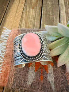 Navajo Queen Pink Conch Shell & Sterling Silver Cuff Bracelet