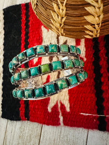 Navajo Sterling Silver & Kingman Turquoise Three Row Cuff Bracelet