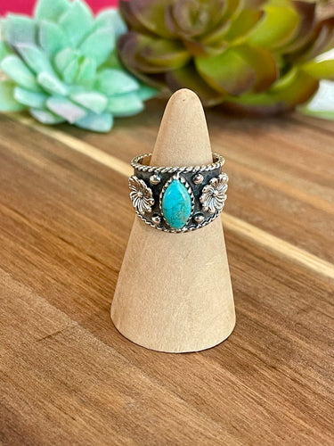 Beautiful Handmade Turquoise And Sterling Silver Adjustable  Ring