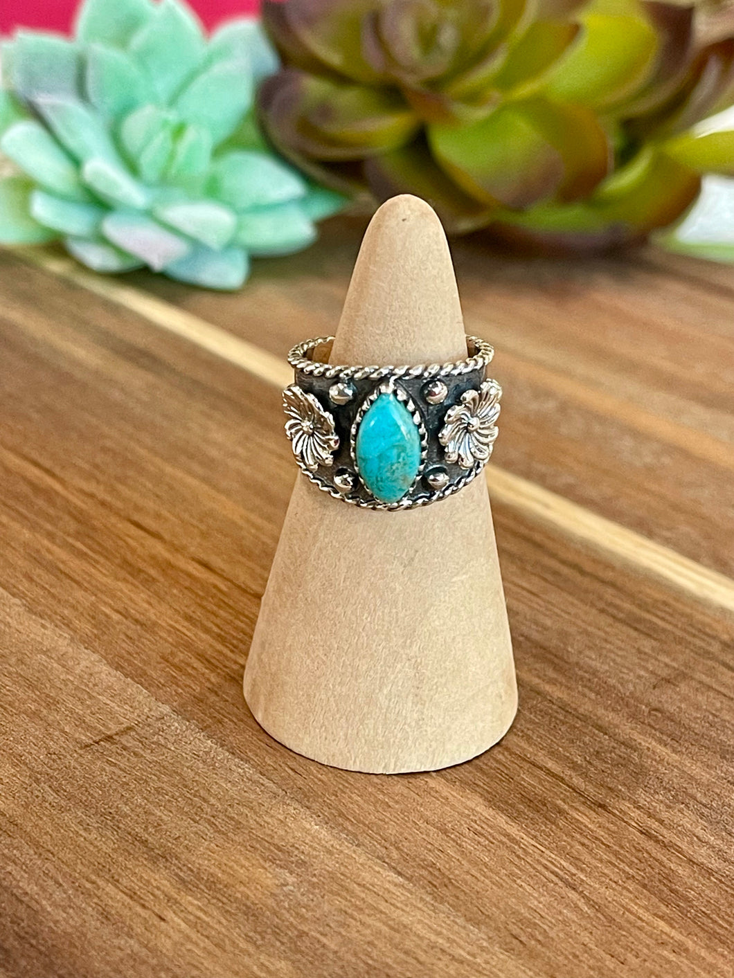 Beautiful Handmade Turquoise And Sterling Silver Adjustable  Ring