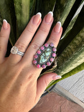 Load image into Gallery viewer, Beautiful Handmade Palomino Turquoise, Pink Fire Opal And Sterling Silver Adjustable Ring