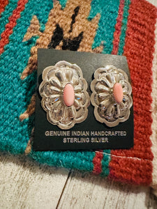 Navajo Queen Pink Conch & Sterling Silver Concho Post Earrings