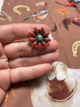 Load image into Gallery viewer, Beautiful Handmade Coral, Sonoran Turquoise And Sterling Silver Adjustable Ring STYLE 3