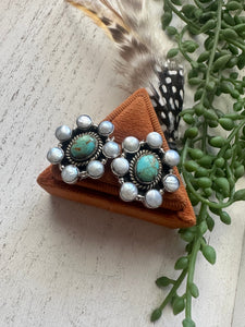 Nizhoni Handmade Turquoise, Mother of Pearl & Sterling Silver Cluster Earrings
