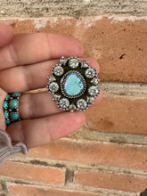 Load image into Gallery viewer, Handmade Sterling Silver, Cz &amp; Natural Golden Hills Turquoise Adjustable Ring Signed Nizhoni