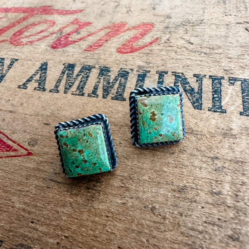 *AUTHENTIC* Navajo Royston Turquoise& Sterling Silver Post Earrings Square