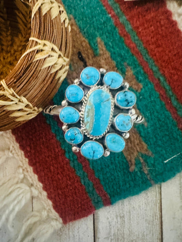 Navajo Kingman Turquoise & Sterling Silver Cluster Cuff Bracelet