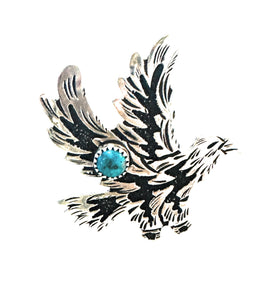 Navajo Sterling Silver & Turquoise Adjustable Eagle Ring by Richard Singer