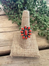 Load image into Gallery viewer, Beautiful Handmade Natural Coral And Sterling Silver Adjustable Square Cluster Ring style 2