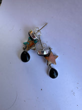 Load image into Gallery viewer, Handmade Onyx, Spice and Sterling Silver Post Dangle STAR Earrings Signed Nizhoni