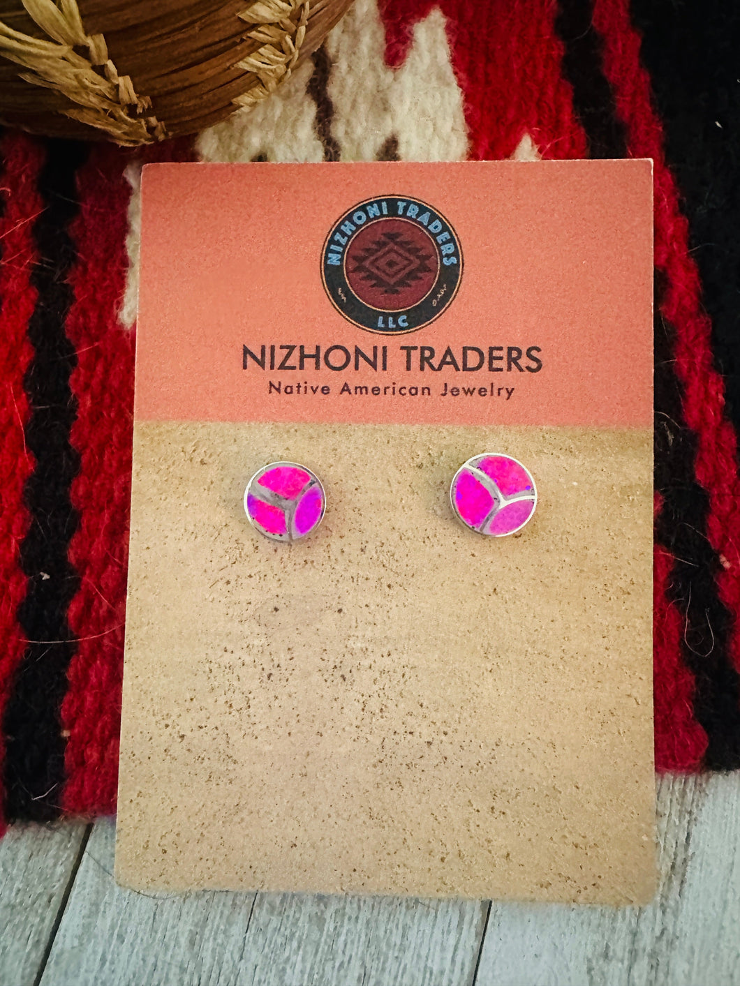 Zuni Pink Opal & Sterling Silver Inlay Stud Earrings