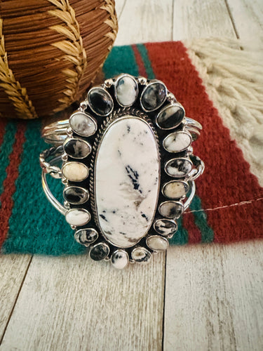 Navajo White Buffalo & Sterling Silver Cluster Cuff Bracelet