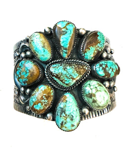 Navajo Number 8 Turquoise & Sterling Silver Cluster Cuff Bracelet