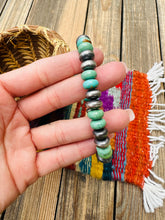 Load image into Gallery viewer, Handcrafted Turquoise &amp; Sterling Silver Saucer Bead Stretch Bracelet
