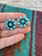 Load image into Gallery viewer, *AUTHENTIC* Handmade Flower Sterling Silver &amp; Turquoise Post Earrings Signed Nizhoni (Copy)