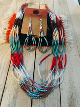 Load image into Gallery viewer, Navajo Sterling Silver &amp; Multicolor Beaded Necklace and Earring Set