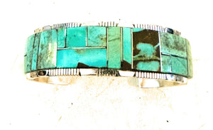 Navajo Number 8 Turquoise & Sterling Silver Inlay Cuff Bracelet